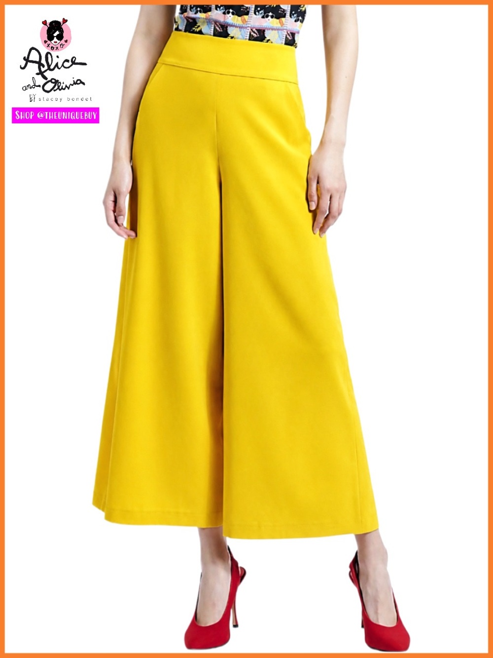 Alice + Olivia Donald High Waist Gaucho Yellow Pant